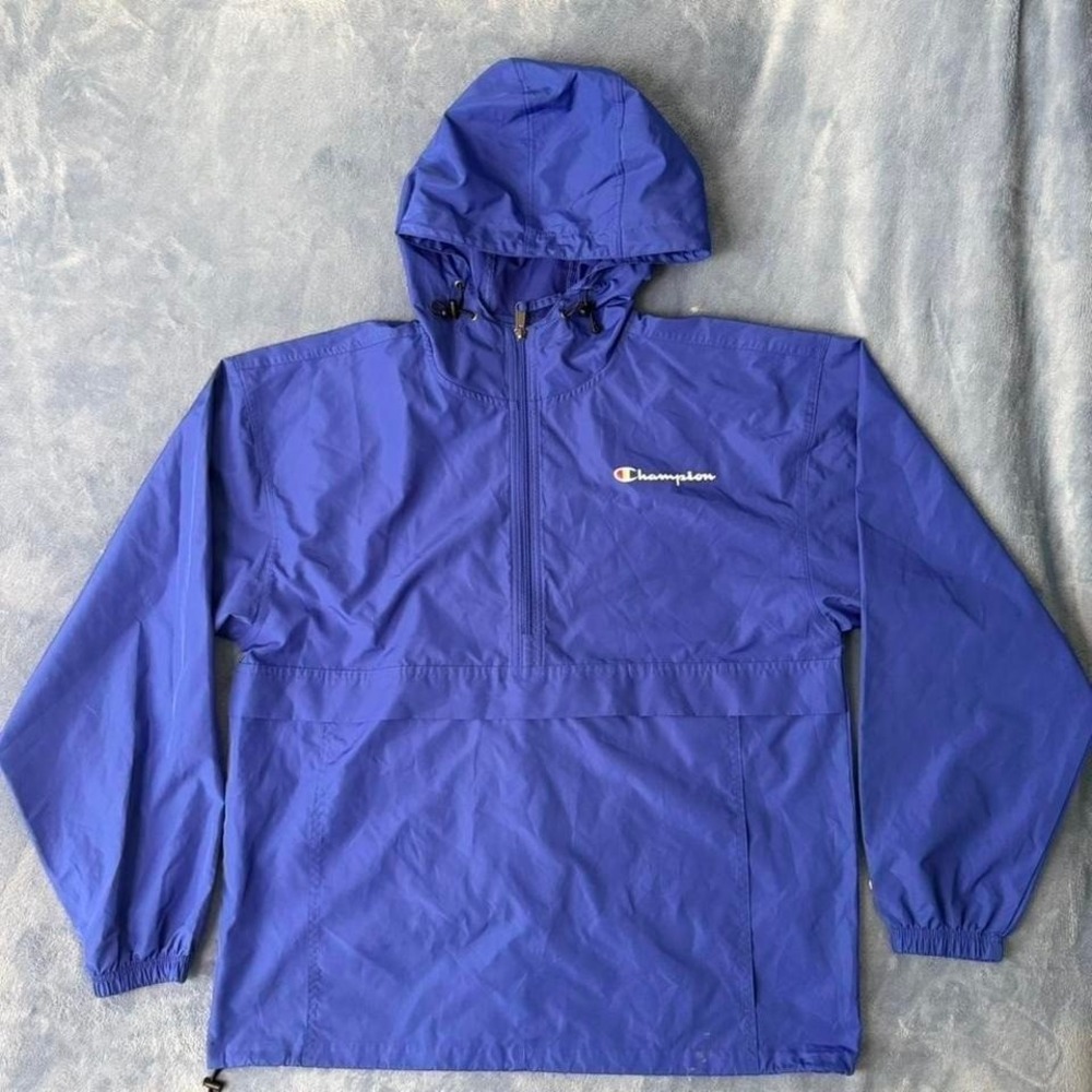 Champion blue windbreaker jacket with hood men Size L
